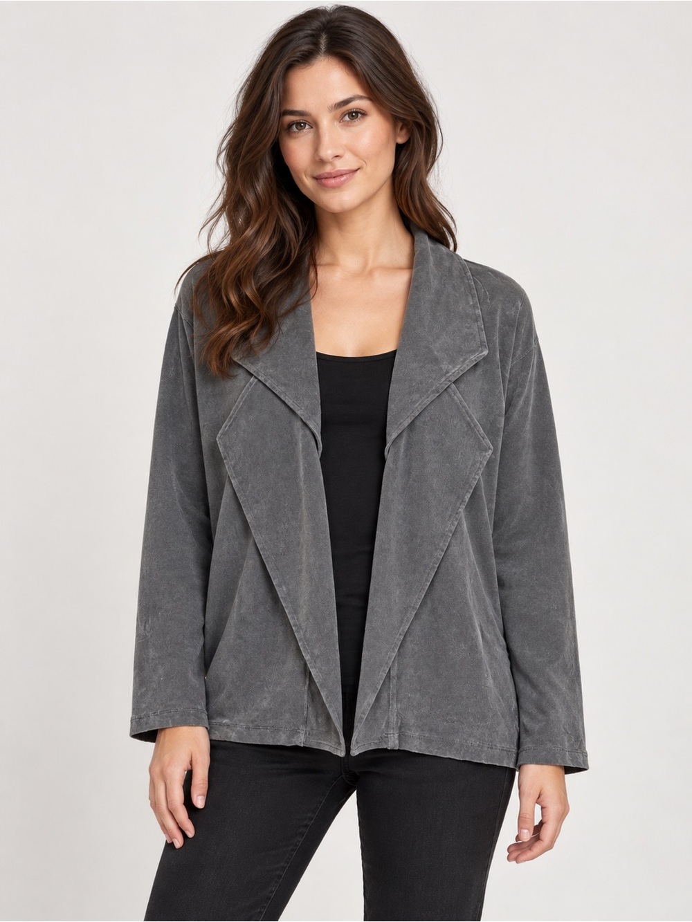 Chico's Travelers Double Lapel Jacket In Steel Cross Dye Size 1 US M